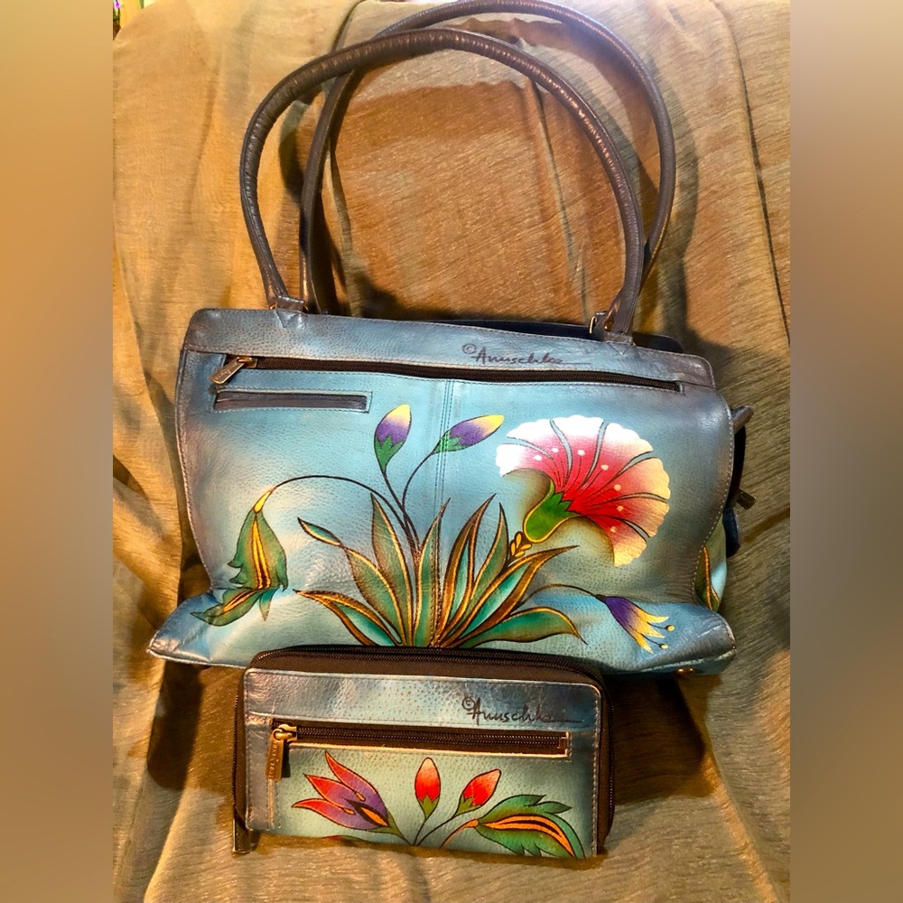 Anuschka hand painted Leather bag and matching wallet. *OBO on prices
